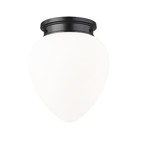 Z-Lite Gideon Flush Mount, 1-Light, 12.5 In.W x 15 In.H, Matte Black/Etched Opal 1945F12-MB